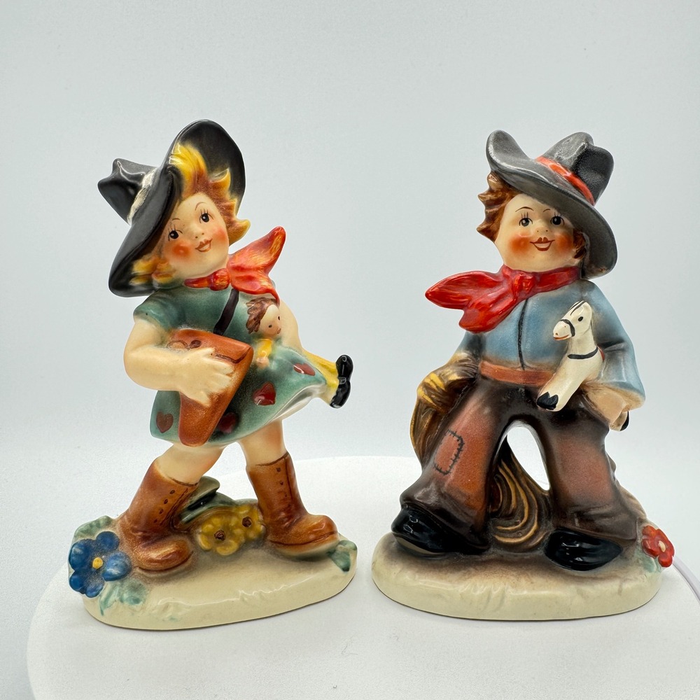 Vintage Goebel Hummel Style Cowboy Cowgirl Figurines Made in US Zone Germany